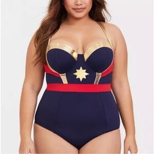 New! Torrid sz 1 Her Universe Captain Marvel Wireless Bathing Swimsuit 1X